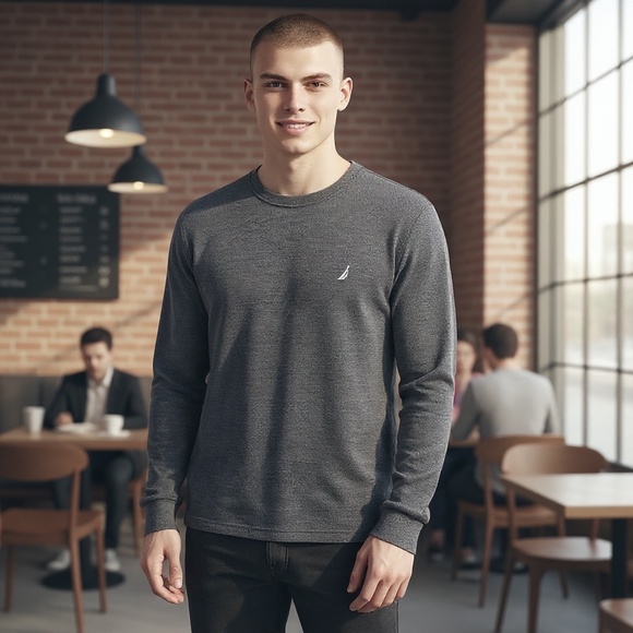 Nautica Men's Charcoal Long Sleeve Tee, Size M , Classic/Basic/Relaxation - Picture 5 of 5